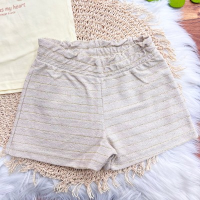 Conj. Blusa Soft as my Heart e Short com Brilhinhos - Amarelo e Areia